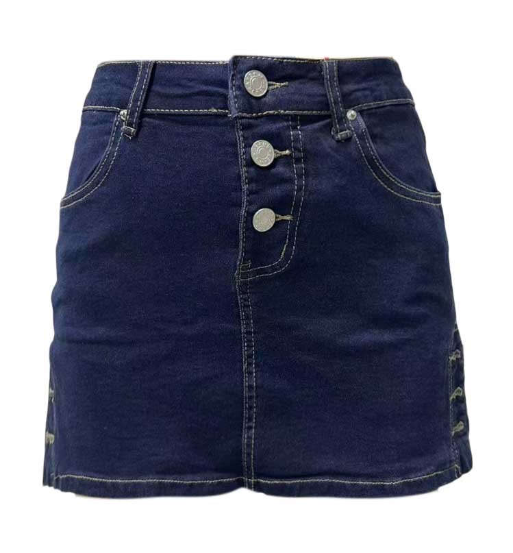 thumbnail image 5 of Minifalda vaquera ajustada de cintura alta para mujer: elástica lavada, cremallera delantera, informal/festiva, tallas S-XXL, 5 of 6